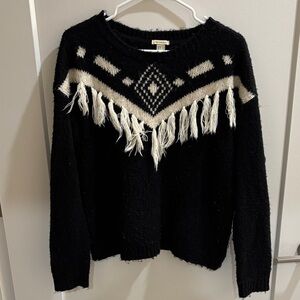 Forever 21 Black Sweater with Cream Fringe